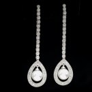 14K WHITE GOLD .68 CT NATURAL DIAMOND & PEARL DANGLE DROP EARRINGS - STUNNING!