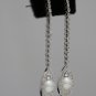 14K WHITE GOLD .68 CT NATURAL DIAMOND & PEARL DANGLE DROP EARRINGS - STUNNING!