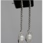 14K WHITE GOLD .68 CT NATURAL DIAMOND & PEARL DANGLE DROP EARRINGS - STUNNING!