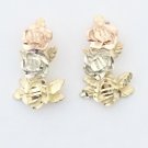 UNIQUE 14K YELLOW WHITE ROSE GOLD TRI COLOR FLOWER DESIGN EARRINGS ~ FREE S&H