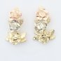 UNIQUE 14K YELLOW WHITE ROSE GOLD TRI COLOR FLOWER DESIGN EARRINGS ~ FREE S&H