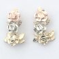 UNIQUE 14K YELLOW WHITE ROSE GOLD TRI COLOR FLOWER DESIGN EARRINGS ~ FREE S&H