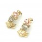 UNIQUE 14K YELLOW WHITE ROSE GOLD TRI COLOR FLOWER DESIGN EARRINGS ~ FREE S&H