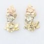 UNIQUE 14K YELLOW WHITE ROSE GOLD TRI COLOR FLOWER DESIGN EARRINGS ~ FREE S&H