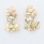UNIQUE 14K YELLOW WHITE ROSE GOLD TRI COLOR FLOWER DESIGN EARRINGS ~ FREE S&H