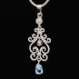 SOLID 14K WHITE GOLD DIAMOND & AQUAMARINE ART DECO STYLE PENDANT ~ BEAUTIFUL!