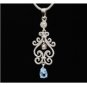SOLID 14K WHITE GOLD DIAMOND & AQUAMARINE ART DECO STYLE PENDANT ~ BEAUTIFUL!