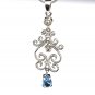 SOLID 14K WHITE GOLD DIAMOND & AQUAMARINE ART DECO STYLE PENDANT ~ BEAUTIFUL!