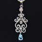 SOLID 14K WHITE GOLD DIAMOND & AQUAMARINE ART DECO STYLE PENDANT ~ BEAUTIFUL!