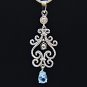 SOLID 14K WHITE GOLD DIAMOND & AQUAMARINE ART DECO STYLE PENDANT ~ BEAUTIFUL!