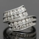 GORGEOUS 14K SOLID WHITE GOLD & 1.4 TCW DIAMOND WIDE MULTI LEVEL RING BAND