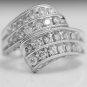 GORGEOUS 14K SOLID WHITE GOLD & 1.4 TCW DIAMOND WIDE MULTI LEVEL RING BAND