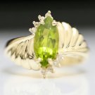 STUNNING 14K YELLOW GOLD 12x6MM MARQUISE PERIDOT & DIAMOND COCKTAIL RING ~2.08TW