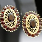 VINTAGE 14K SOLID YELLOW GOLD GARNET ESTATE FILIGREE CLUSTER EARRINGS BEAUTIFUL!
