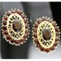 VINTAGE 14K SOLID YELLOW GOLD GARNET ESTATE FILIGREE CLUSTER EARRINGS BEAUTIFUL!
