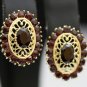VINTAGE 14K SOLID YELLOW GOLD GARNET ESTATE FILIGREE CLUSTER EARRINGS BEAUTIFUL!