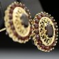 VINTAGE 14K SOLID YELLOW GOLD GARNET ESTATE FILIGREE CLUSTER EARRINGS BEAUTIFUL!