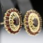 VINTAGE 14K SOLID YELLOW GOLD GARNET ESTATE FILIGREE CLUSTER EARRINGS BEAUTIFUL!