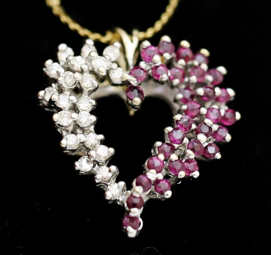 UNIQUE & BEAUTIFUL 14K SOLID GOLD .65 TCW DIAMOND & RUBY HEART PENDANT ~FREE S&H