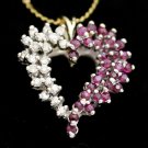 UNIQUE & BEAUTIFUL 14K SOLID GOLD .65 TCW DIAMOND & RUBY HEART PENDANT ~FREE S&H
