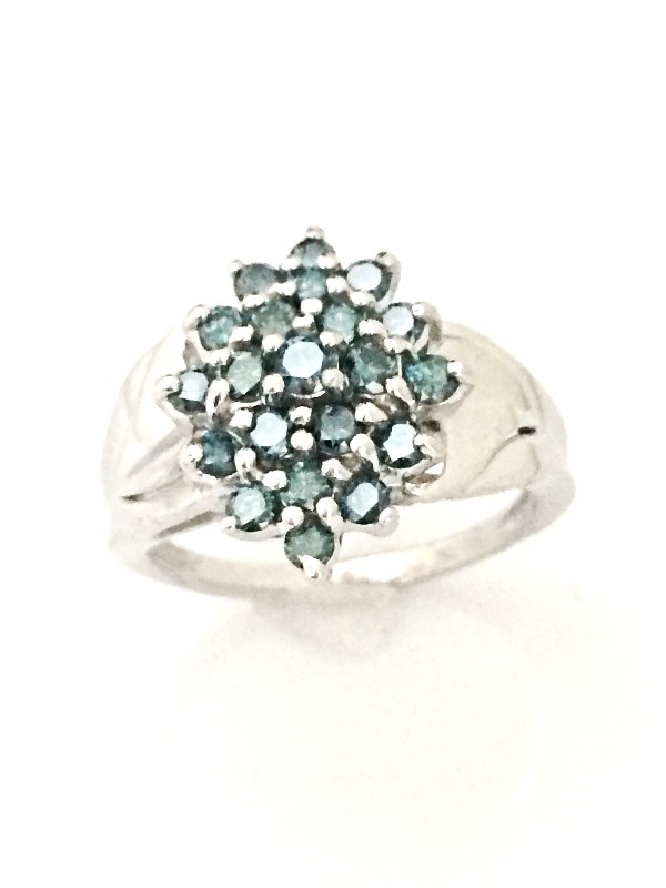 PRETTY 14K SOLID WHITE GOLD 0.63TCW COLOR TREATED ROUND DIAMOND RING ~ FREE S&H