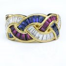 GORGEOUS 18K YELLOW GOLD 2 CT DIAMOND RUBY SAPPHIRE BRAIDED RING ~ MADE IN ITALY
