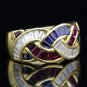 GORGEOUS 18K YELLOW GOLD 2 CT DIAMOND RUBY SAPPHIRE BRAIDED RING ~ MADE IN ITALY