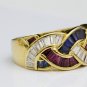 GORGEOUS 18K YELLOW GOLD 2 CT DIAMOND RUBY SAPPHIRE BRAIDED RING ~ MADE IN ITALY