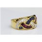 GORGEOUS 18K YELLOW GOLD 2 CT DIAMOND RUBY SAPPHIRE BRAIDED RING ~ MADE IN ITALY