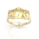 STUNNING 14K SOLID YELLOW GOLD & THREE OVAL CUT YELLOW CITRINE GEMSTONES ~SIZE 8