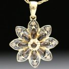 14K YELLOW GOLD SMOKEY TOPAZ CHOCOLATE DIAMONDS FLOWER PENDANT NECKLACE ENHANCER