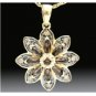 14K YELLOW GOLD SMOKEY TOPAZ CHOCOLATE DIAMONDS FLOWER PENDANT NECKLACE ENHANCER