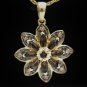 14K YELLOW GOLD SMOKEY TOPAZ CHOCOLATE DIAMONDS FLOWER PENDANT NECKLACE ENHANCER