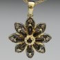 14K YELLOW GOLD SMOKEY TOPAZ CHOCOLATE DIAMONDS FLOWER PENDANT NECKLACE ENHANCER
