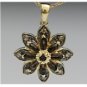 14K YELLOW GOLD SMOKEY TOPAZ CHOCOLATE DIAMONDS FLOWER PENDANT NECKLACE ENHANCER