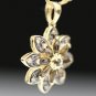 14K YELLOW GOLD SMOKEY TOPAZ CHOCOLATE DIAMONDS FLOWER PENDANT NECKLACE ENHANCER