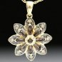 14K YELLOW GOLD SMOKEY TOPAZ CHOCOLATE DIAMONDS FLOWER PENDANT NECKLACE ENHANCER