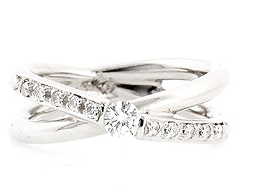 UNIQUE & MODERN SOLID 14K WHITE GOLD ROUND DIAMOND ENGAGEMENT RING ~ FREE S&H