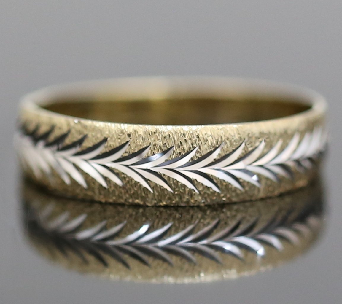 UNIQUE SOLID 14K YELLOW & WHITE GOLD MENS WEDDING BAND RING SZ 12.5 ~ 2.8 GRAMS