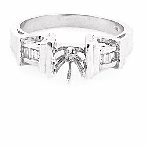 14K WHITE GOLD SEMI MOUNT BAGUETTE DIAMOND ENGAGEMENT RING SETTING ~ FREE S&H