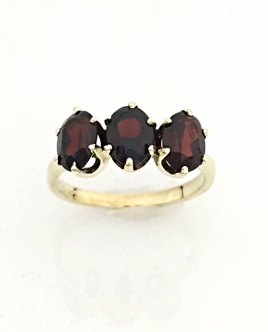 UNIQUE 14K SOLID YELLOW GOLD & 3 TCW OVAL GARNET THREE STONE RING ~ FREE S&H