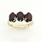 UNIQUE 14K SOLID YELLOW GOLD & 3 TCW OVAL GARNET THREE STONE RING ~ FREE S&H
