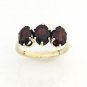 UNIQUE 14K SOLID YELLOW GOLD & 3 TCW OVAL GARNET THREE STONE RING ~ FREE S&H