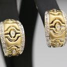 UNIQUE 14K SOLID YELLOW GOLD & DIAMOND MATTE GOLD PIERCED DESIGN ESTATE EARRINGS