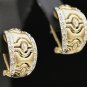 UNIQUE 14K SOLID YELLOW GOLD & DIAMOND MATTE GOLD PIERCED DESIGN ESTATE EARRINGS