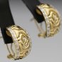 UNIQUE 14K SOLID YELLOW GOLD & DIAMOND MATTE GOLD PIERCED DESIGN ESTATE EARRINGS