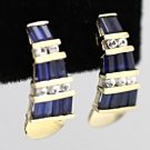 14K SOLID YELLOW GOLD 2.30 CTW SAPPHIRE BAGUETTE & WHITE ROUND SAPPHIRE EARRINGS