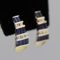 14K SOLID YELLOW GOLD 2.30 CTW SAPPHIRE BAGUETTE & WHITE ROUND SAPPHIRE EARRINGS