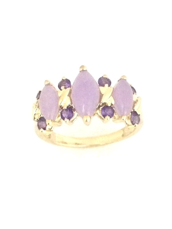 UNIQUE 14K SOLID YELLOW GOLD PURPLE JADE JADEITE & AMETHYST BAND RING ~ FREE S&H