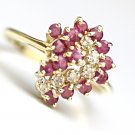 PRETTY 14K SOLID YELLOW GOLD RUBY & DIAMOND CLUSTER RING ~ FREE S&H